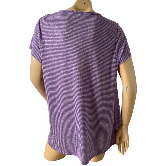 WORLD UNITY Womens Size XXL Short Sleeve Ruched Purple Striped T Tee Shirt NWT - Picture 4 of 8
